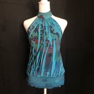 XOXO Teal Floral Halter Blouse